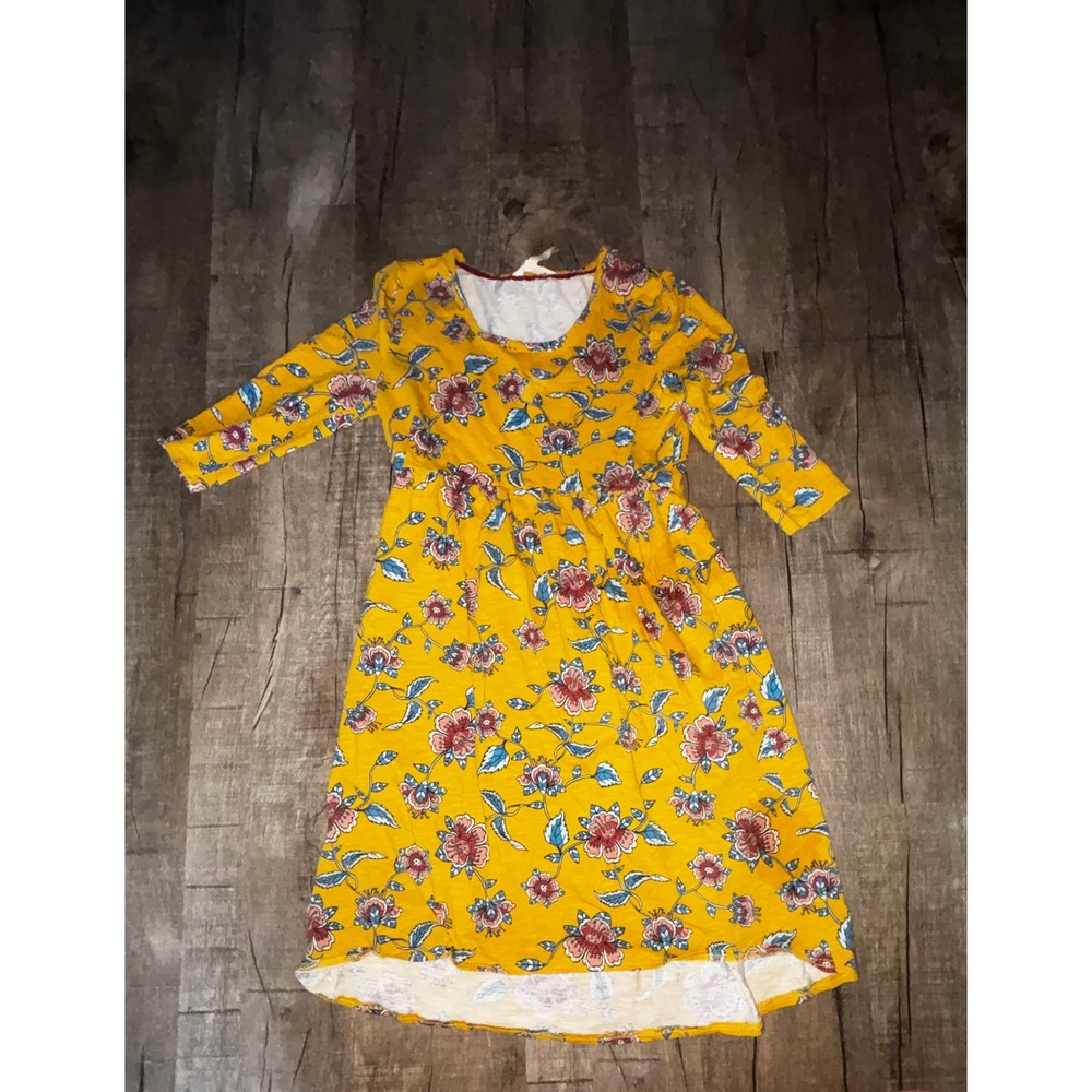 Matilda Jane‎ Womens Floral High Low Knit Dress Mustard Yellow 3/4 Sleeve XS